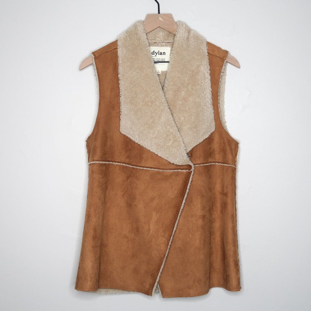 Dylan Womens Faux Suede Vest Size Small Tan Brown Fur Boho Soft Cozy‎ Cowboy